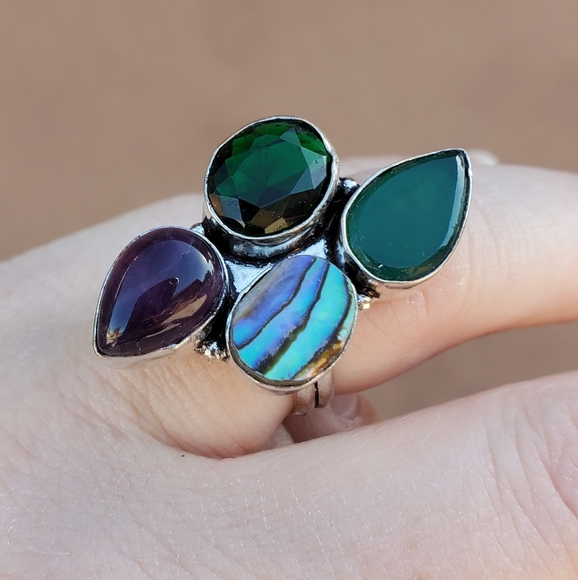 New Huge Multi Gemstone 925 Silver Statement Ring. - Picture 3 of 8